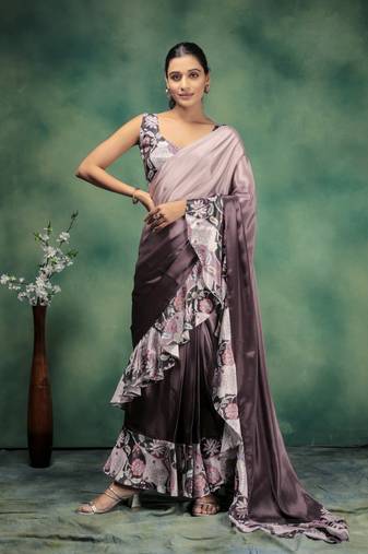 Ombre prestitched printed frill ready to wear saree
