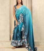 Ombre prestitched printed frill ready to wear saree