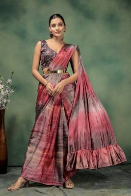 Ombre prestitched printed frill ready to wear saree 1