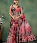 Ombre prestitched printed frill ready to wear saree