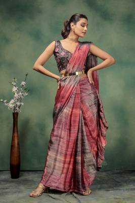 Ombre prestitched printed frill ready to wear saree 2