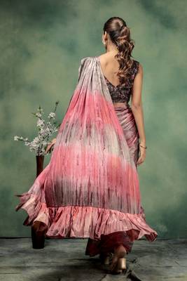 Ombre prestitched printed frill ready to wear saree 4
