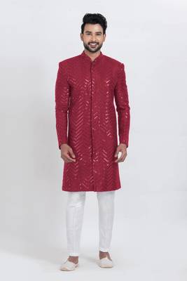 Red designer indo western set for men 1