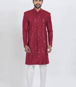 Red designer indo western set for men
