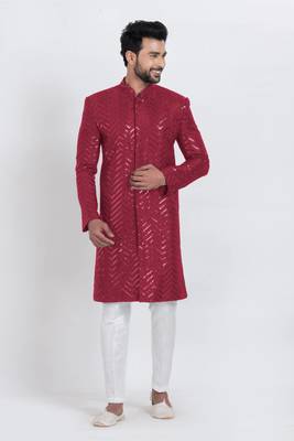 Red designer indo western set for men 2