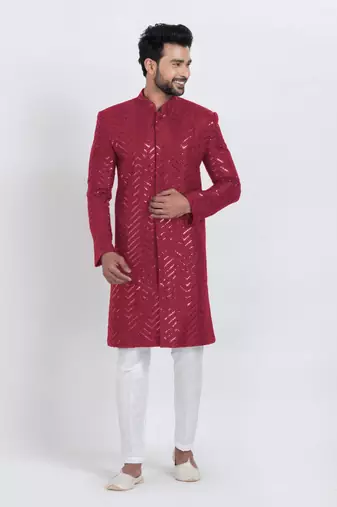 Red designer indo western set for men