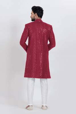 Red designer indo western set for men 3