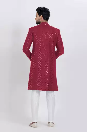 Red designer indo western set for men