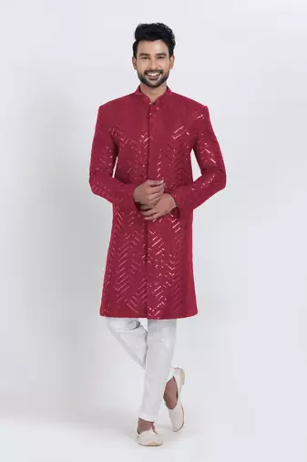 Red designer indo western set for men