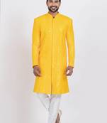 Yellow designer indo western set for men