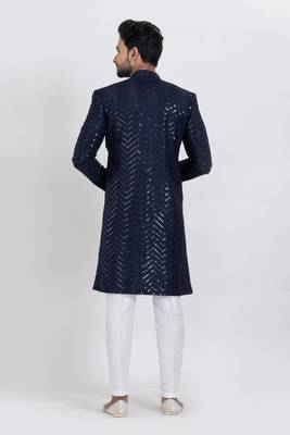 Navy designer indo western set for men 3