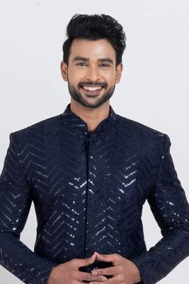 Navy designer indo western set for men 4