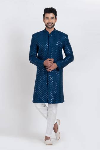 Teal designer indo western set for men