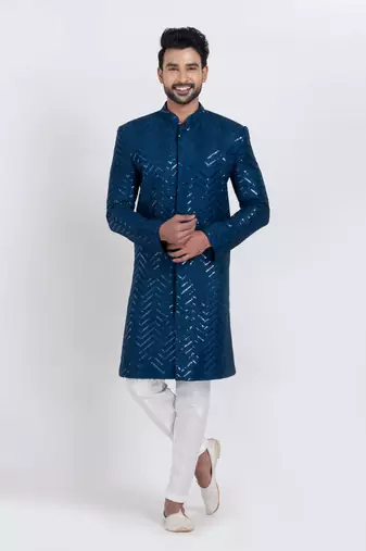 Teal designer indo western set for men