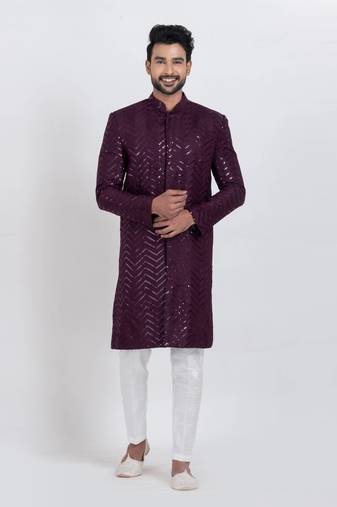 Wine designer indo western set for men