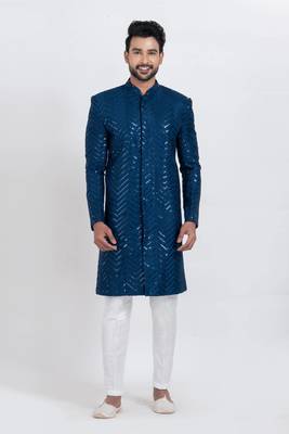 Teal designer indo western set for men 2