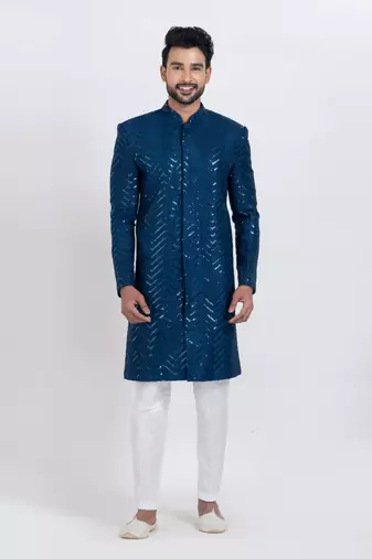 Teal designer indo western set for men