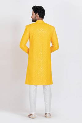 Yellow designer indo western set for men 3