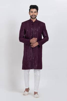 Wine designer indo western set for men 2