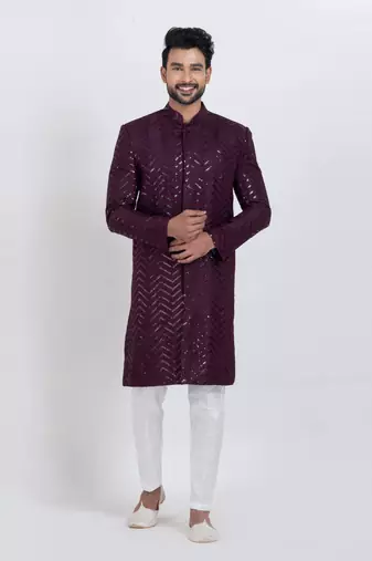 Wine designer indo western set for men