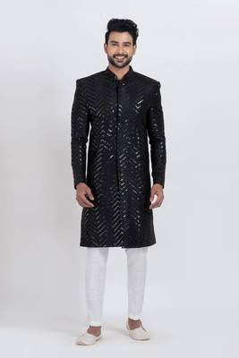 Black designer indo western set for men 1