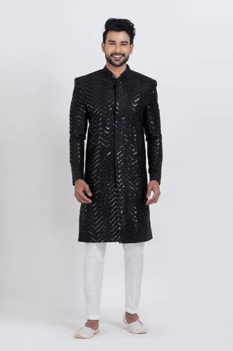 Black designer indo western set for men