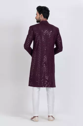 Wine designer indo western set for men