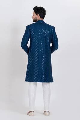 Teal designer indo western set for men 3