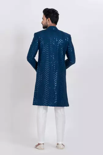 Teal designer indo western set for men