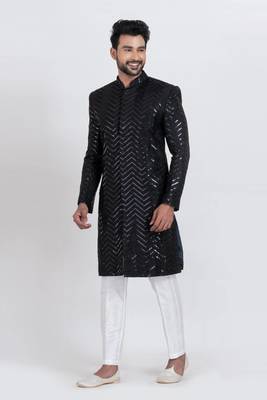 Black designer indo western set for men 2