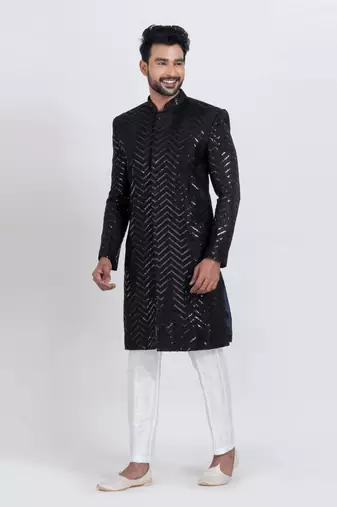Black designer indo western set for men