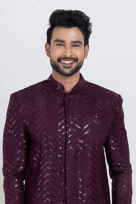 Wine designer indo western set for men 4