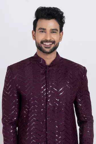 Wine designer indo western set for men