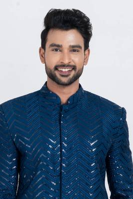 Teal designer indo western set for men 4