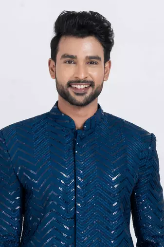 Teal designer indo western set for men