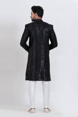 Black designer indo western set for men 3