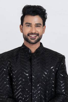 Black designer indo western set for men 4
