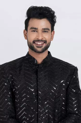 Black designer indo western set for men