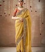 Mustrad Tissue Dola Silk Zari With Weaving Heavy Embroidery & Heavy Designer Contras Blouse