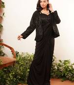 Black Lycra Fabric Party Wear Sequin Work Jacket With Ready Blouse One Minute Sarees