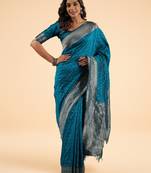 Teal Blue Banarasi art Silk Saree with Silver Zari Weaving