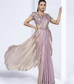 Baby Pink Two Tone Satin Silk Handwork Ready to wear Saree with Stitched Blouse