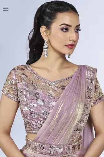 baby pink two tone satin silk handwork pre draped saree with stitched blouse