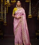 Onion Pink Pure Banarasi Kanjivaram Heavy Work Border Designer Saree
