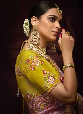 Onion Pink Pure Banarasi Kanjivaram Heavy Work Border Designer Saree 2