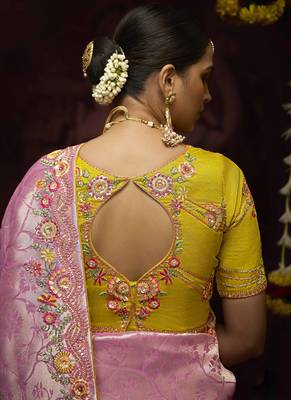 Onion Pink Pure Banarasi Kanjivaram Heavy Work Border Designer Saree 3