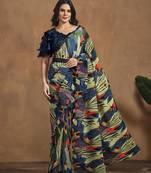 Multicolour Satin Silk Hand work Ready to wear Saree with Stitched Blouse