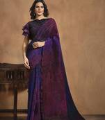 Purple Satin Silk Hand work Ready to wear Saree with Stitched Blouse