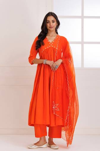 Panihari orange gotapatti gathered anarkali suit set