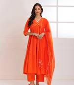 Panihari orange gotapatti gathered anarkali suit set
